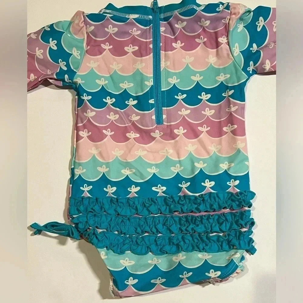rufflebutts one piece rash guard size 12-18 months mermaid